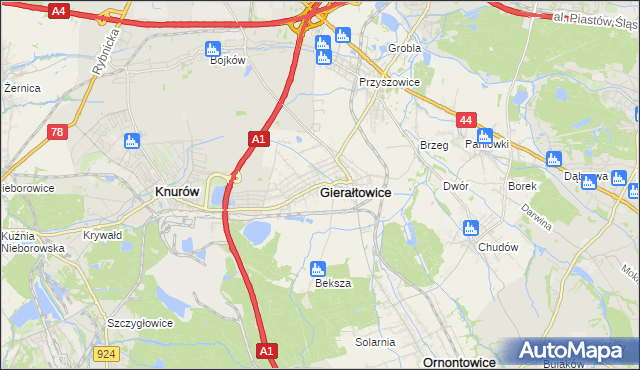 mapa Gierałtowice powiat gliwicki, Gierałtowice powiat gliwicki na mapie Targeo