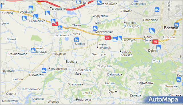 mapa Gierczyce gmina Bochnia, Gierczyce gmina Bochnia na mapie Targeo