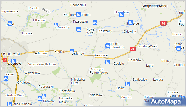 mapa Gierczyce gmina Wojciechowice, Gierczyce gmina Wojciechowice na mapie Targeo