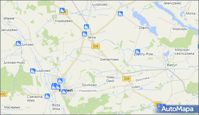 mapa Gierłachowo gmina Krzywiń, Gierłachowo gmina Krzywiń na mapie Targeo