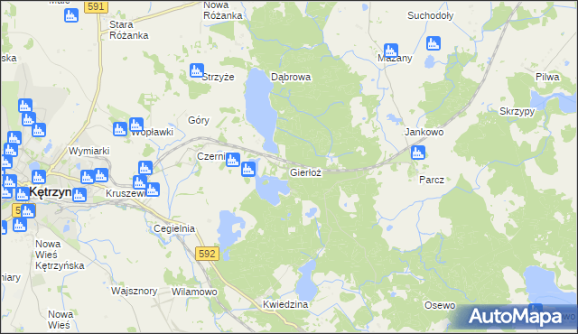 mapa Gierłoż gmina Kętrzyn, Gierłoż gmina Kętrzyn na mapie Targeo