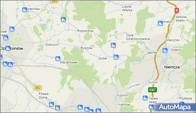 mapa Gilów gmina Niemcza, Gilów gmina Niemcza na mapie Targeo