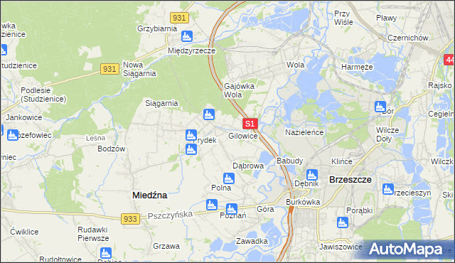 mapa Gilowice gmina Miedźna, Gilowice gmina Miedźna na mapie Targeo