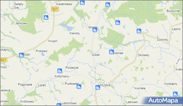 mapa Gisiel gmina Stary Dzierzgoń, Gisiel gmina Stary Dzierzgoń na mapie Targeo