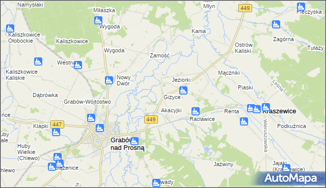 mapa Giżyce gmina Grabów nad Prosną, Giżyce gmina Grabów nad Prosną na mapie Targeo