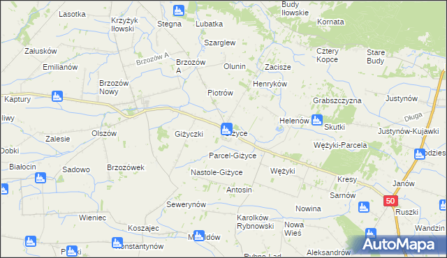 mapa Giżyce gmina Iłów, Giżyce gmina Iłów na mapie Targeo