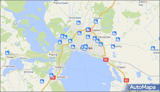 mapa Giżycko, Giżycko na mapie Targeo
