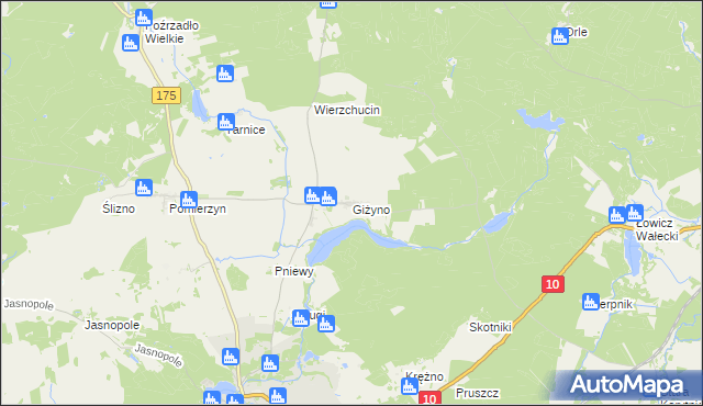 mapa Giżyno gmina Kalisz Pomorski, Giżyno gmina Kalisz Pomorski na mapie Targeo