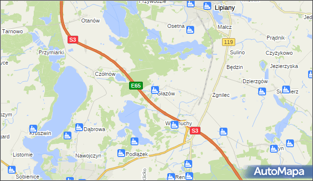 mapa Głazów gmina Myślibórz, Głazów gmina Myślibórz na mapie Targeo