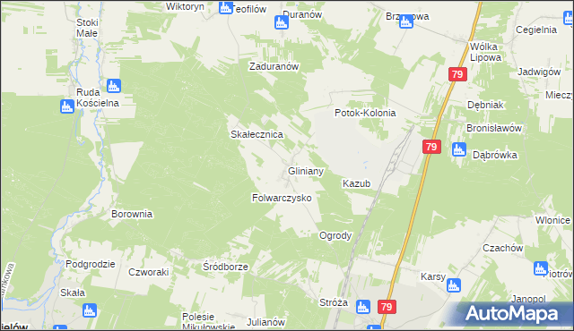 mapa Gliniany gmina Ożarów, Gliniany gmina Ożarów na mapie Targeo