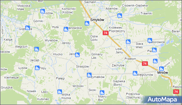 mapa Gliniany Las, Gliniany Las na mapie Targeo