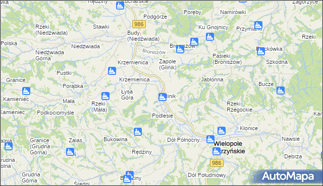 mapa Glinik gmina Wielopole Skrzyńskie, Glinik gmina Wielopole Skrzyńskie na mapie Targeo