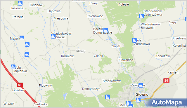 mapa Glinnik gmina Głowno, Glinnik gmina Głowno na mapie Targeo