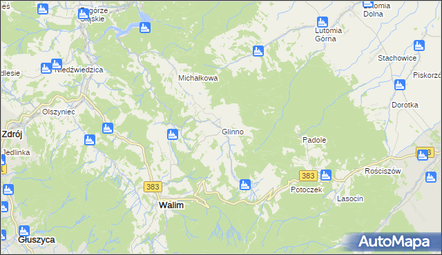 mapa Glinno gmina Walim, Glinno gmina Walim na mapie Targeo