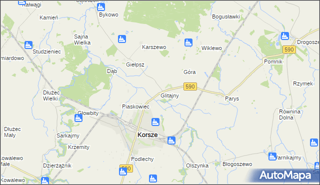 mapa Glitajny gmina Korsze, Glitajny gmina Korsze na mapie Targeo