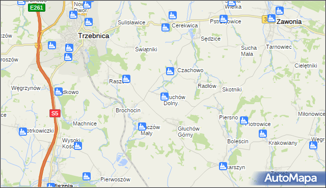 mapa Głuchów Dolny, Głuchów Dolny na mapie Targeo