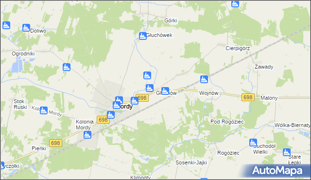 mapa Głuchów gmina Mordy, Głuchów gmina Mordy na mapie Targeo