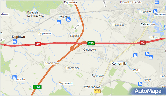 mapa Głuchowo gmina Komorniki, Głuchowo gmina Komorniki na mapie Targeo