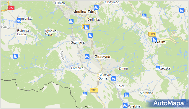 mapa Głuszyca powiat wałbrzyski, Głuszyca powiat wałbrzyski na mapie Targeo