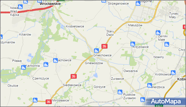 mapa Gniechowice, Gniechowice na mapie Targeo