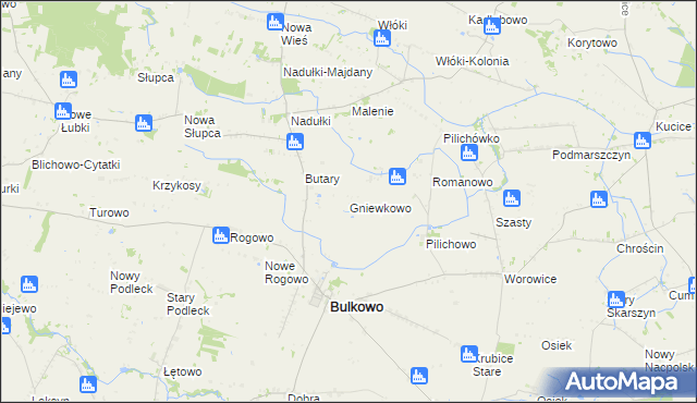 mapa Gniewkowo gmina Bulkowo, Gniewkowo gmina Bulkowo na mapie Targeo