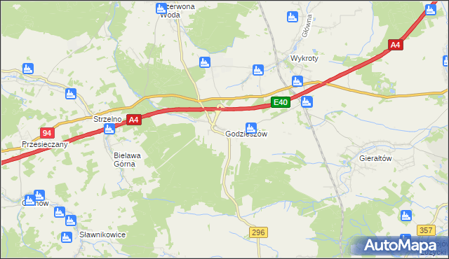 mapa Godzieszów, Godzieszów na mapie Targeo