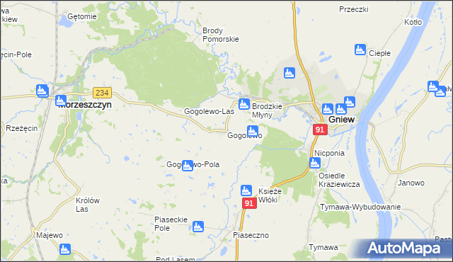 mapa Gogolewo gmina Gniew, Gogolewo gmina Gniew na mapie Targeo