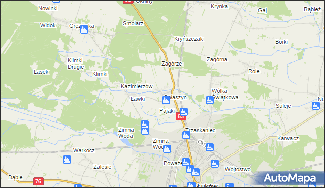 mapa Gołaszyn gmina Łuków, Gołaszyn gmina Łuków na mapie Targeo