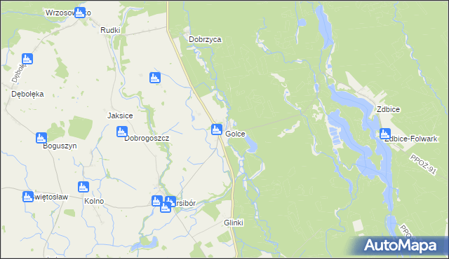 mapa Golce gmina Wałcz, Golce gmina Wałcz na mapie Targeo
