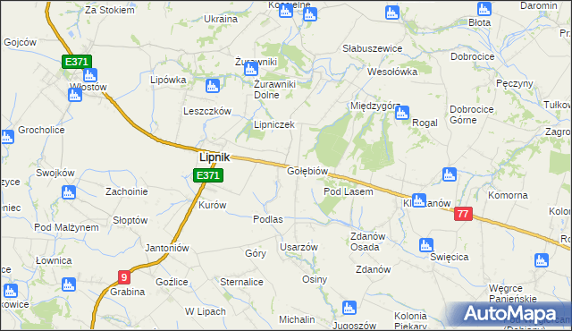 mapa Gołębiów gmina Lipnik, Gołębiów gmina Lipnik na mapie Targeo