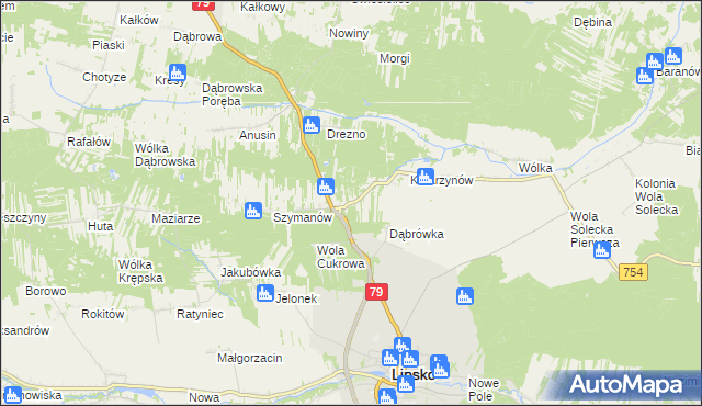 mapa Gołębiów gmina Lipsko, Gołębiów gmina Lipsko na mapie Targeo