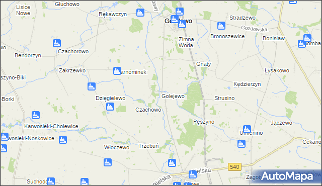 mapa Golejewo gmina Gozdowo, Golejewo gmina Gozdowo na mapie Targeo