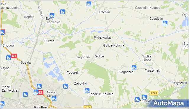 mapa Golice gmina Siedlce, Golice gmina Siedlce na mapie Targeo