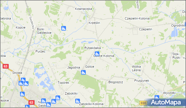 mapa Golice-Kolonia, Golice-Kolonia na mapie Targeo