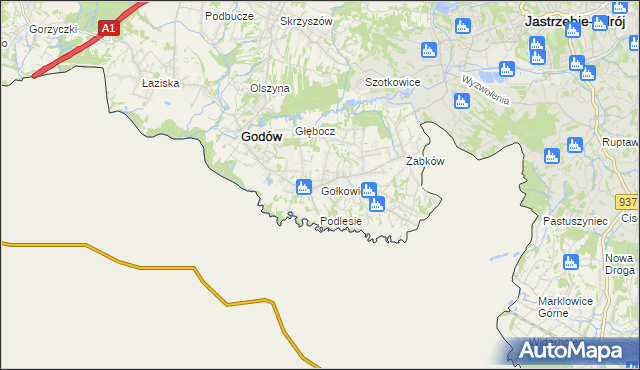 mapa Gołkowice gmina Godów, Gołkowice gmina Godów na mapie Targeo
