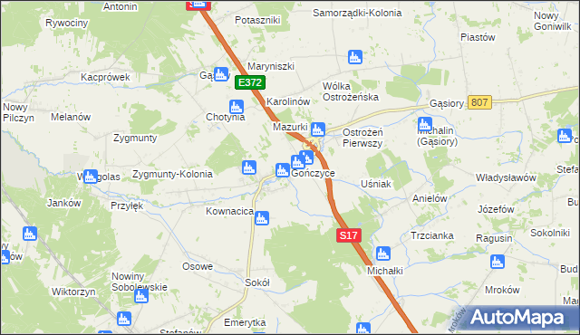 mapa Gończyce, Gończyce na mapie Targeo