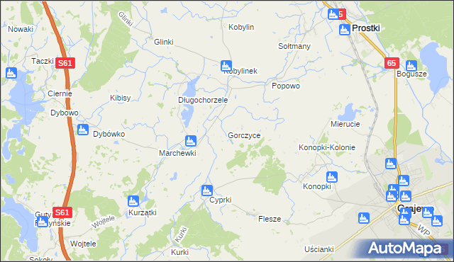 mapa Gorczyce gmina Prostki, Gorczyce gmina Prostki na mapie Targeo