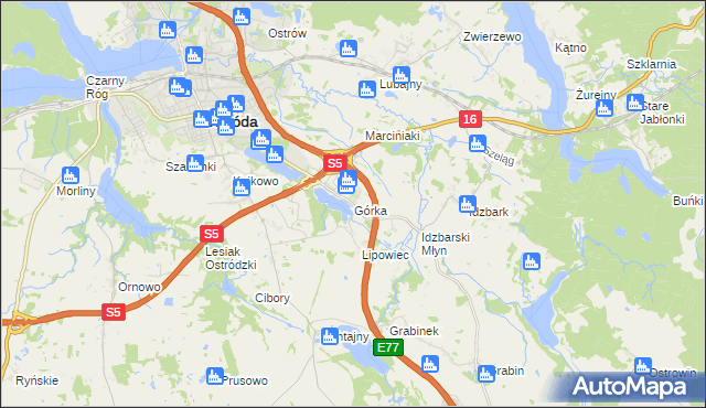 mapa Górka gmina Ostróda, Górka gmina Ostróda na mapie Targeo