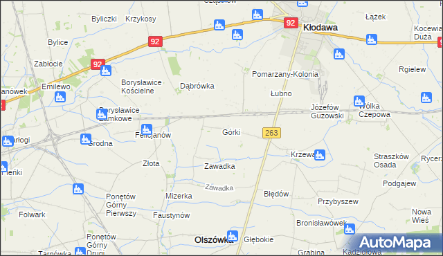 mapa Górki gmina Kłodawa, Górki gmina Kłodawa na mapie Targeo
