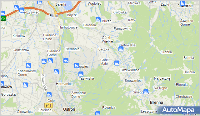 mapa Górki Małe gmina Brenna, Górki Małe gmina Brenna na mapie Targeo