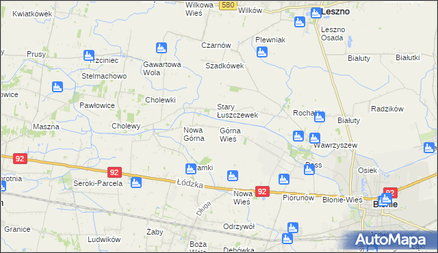 mapa Górna Wieś gmina Błonie, Górna Wieś gmina Błonie na mapie Targeo
