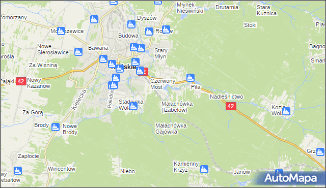 mapa Górny Młyn gmina Końskie, Górny Młyn gmina Końskie na mapie Targeo