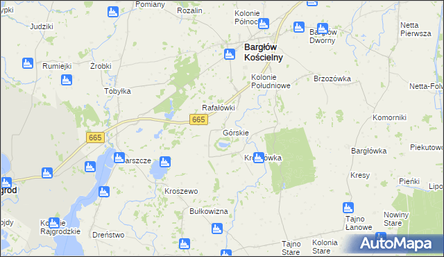 mapa Górskie gmina Bargłów Kościelny, Górskie gmina Bargłów Kościelny na mapie Targeo