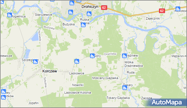 mapa Góry gmina Korczew, Góry gmina Korczew na mapie Targeo