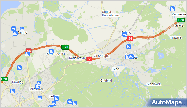 mapa Gorzebądz gmina Sianów, Gorzebądz gmina Sianów na mapie Targeo