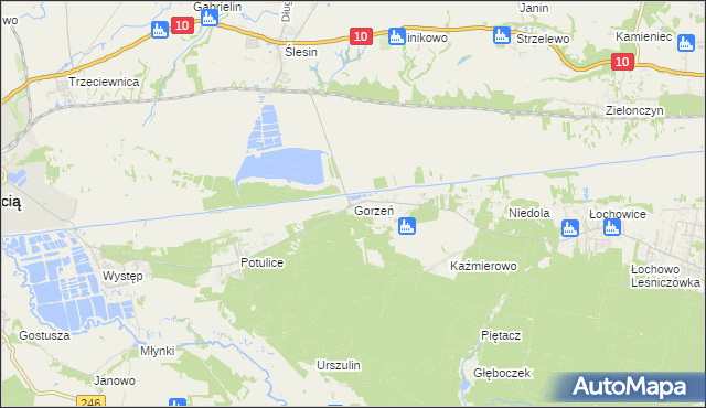 mapa Gorzeń gmina Nakło nad Notecią, Gorzeń gmina Nakło nad Notecią na mapie Targeo