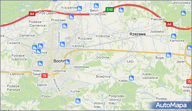 mapa Gorzków gmina Bochnia, Gorzków gmina Bochnia na mapie Targeo
