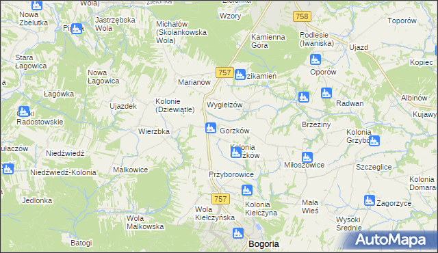 mapa Gorzków gmina Bogoria, Gorzków gmina Bogoria na mapie Targeo