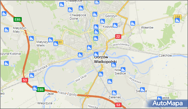 mapa Gorzów Wielkopolski, Gorzów Wielkopolski na mapie Targeo