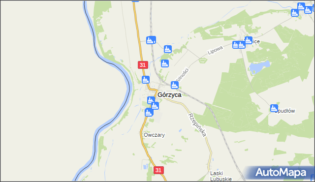 mapa Górzyca powiat słubicki, Górzyca powiat słubicki na mapie Targeo